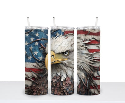 4th of july tumbler, with straw and lid, 3d tumbler, with patriotic Eagle design, For Men And Women - SweetTeez LLC