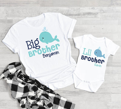 Big Brother Little Brother Shirts, whale tshirt set, for boys, sibling tshirts, baby shower gift, with names - SweetTeez LLC