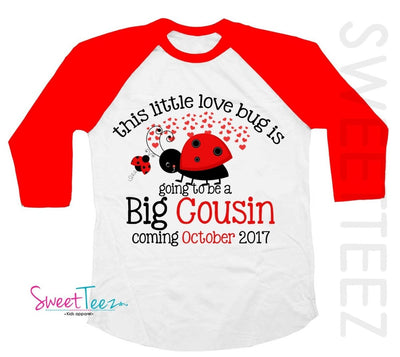 Big Cousin Shirt Big Sister Sweet Lovebug Red Raglan Ladybug Shirt Valentine Personalized Raglan 3/4th Sleeve Shirt Toddler Youth Shirt - SweetTeez LLC