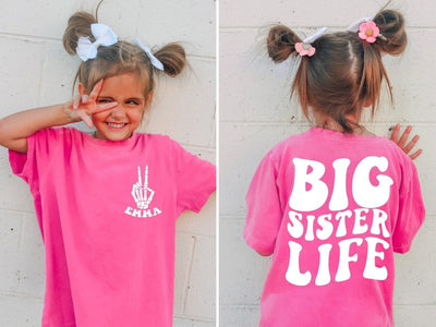 Big Sister Announcement Shirt For Girl, With Name, Pink Comfort Colors® Tshirt, Baby Shower Gift - SweetTeez LLC