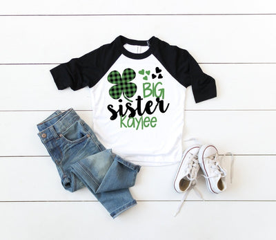 Big Sister Shirt , Personalized Big Sister Shirt , St Patricks Day Big Sister Announcement Shirt , Shamrock Big Sister Shirt - SweetTeez LLC