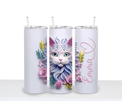 Cat Tumbler with straw and lid, gifts for cat owners, with name, 3d tumbler, for her - SweetTeez LLC