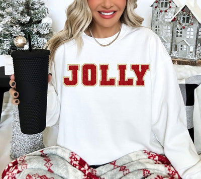Chenille Patch Sweatshirt - Jolly Crewneck - Varsity Shirts - Christmas Sweaters - Glitter Shirt - Embroidered Sweatshirt - SweetTeez LLC