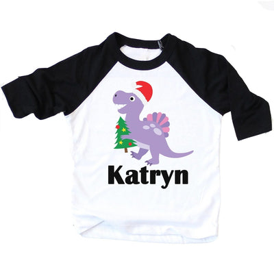 christmas Shirt For girls , Personalized christmas Shirt For girls, dinosaur Shirt, dino shirts, christmas tshirt for toddler girls - SweetTeez LLC