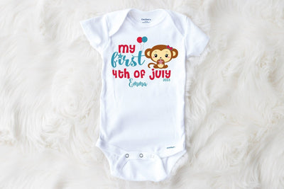 First 4th Of July Girl Onesie®, with name and year, Baby Shower Gift - SweetTeez LLC