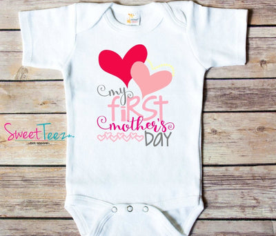 First Mother's Day Shirt Mommy Hearts Baby Girl Bodysuit - SweetTeez LLC