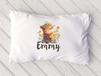 Highland Cow Pillow Case, With Name, Gift For Girl - SweetTeez LLC