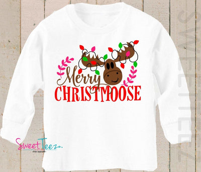 Holiday shirt Christmas LONG SLEEVE Shirt Merry ChristMoose Deer Girl Baby Toddler Shirt - SweetTeez LLC