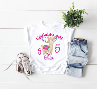 Fifth Birthday Shirt , Fifth Birthday Shirt Girl , Fifth Birthday Shirt Llama , Personalized Llama birthday shirt for Girl