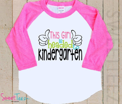 Kindergarten  Shirt Hip Raglan Girl Pink shirt Black Raglan Shirt This Girl is Headed to Kindergarten Back to School - SweetTeez LLC