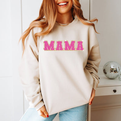 Mama Sweatshirt - Chenille Patch Sweatshirt - Women's Crewneck - Pink Glitter Mama Shirt - Gift For New Mom - SweetTeez LLC