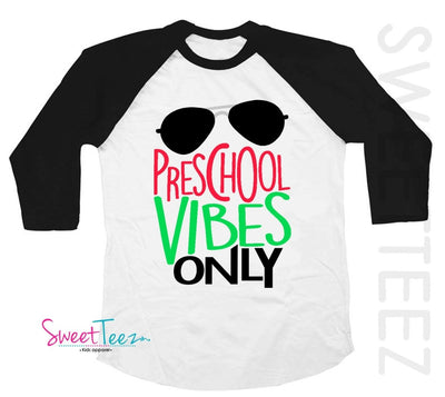 Preschool Shirt Hip Shirt Preschool  Vibes Only Girl Boy Shirt Sunglasses Black Kids Hip Raglan Shirtx - SweetTeez LLC