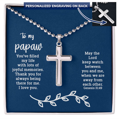To My Papaw | Engraved Cross Necklace - SweetTeez LLC