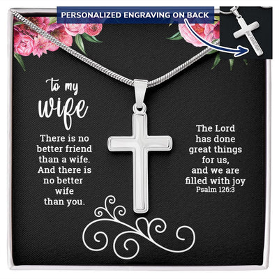 To MY Wife | Engraved Cross Necklace | Roses - SweetTeez LLC