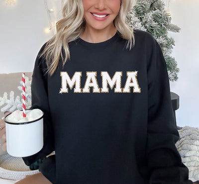 Trendy Chenille Patch Sweatshirt - Mama Crewneck - Varsity Shirts - Women's Crewneck - Glitter Mama Shirt - Embroidered Sweatshirt - SweetTeez LLC