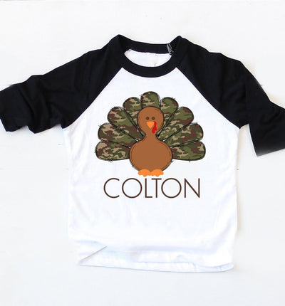 Turkey Shirt For Boys , Personalized Camo turkey Shirt For Boys , camo Turkey Shirt For Toddler boy , Thanksgiving Shirts For Boys - SweetTeez LLC