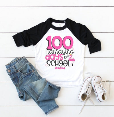 100 days of School Shirt , 100 days of school shirt for girl , 100 days of school gift , Flamingo shirt , personalized shirt For Girl - SweetTeez LLC
