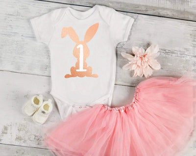 1st Birthday t-shirt - Easter Bunny Rose Gold - SweetTeez LLC