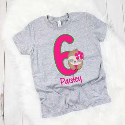 6th Birthday Shirt Sloth | Personalized For Girls - SweetTeez LLC