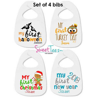 Baby Bib Set , Baby Bib Gift Set , Personalized Bibs , My First Halloween Bib , My First Thanksgiving Bib , My First Christmas Bib - SweetTeez LLC