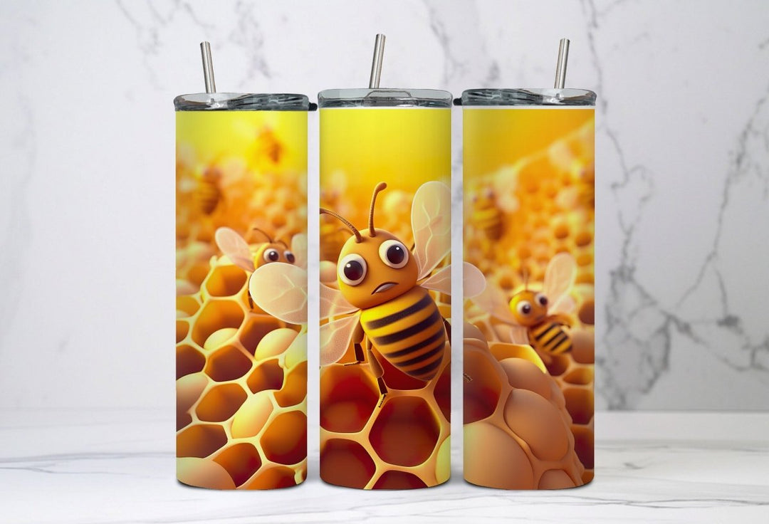 Bee Tumbler,20 oz, with straw and lid, 3D Tumblers, Gift For Girl