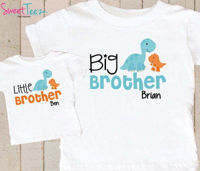 Big Brother Little Brother Shirts - Matching Sibling Shirts - Matching Brother Shirts - Personalized Dinosaur Shirt Set - SweetTeez LLC