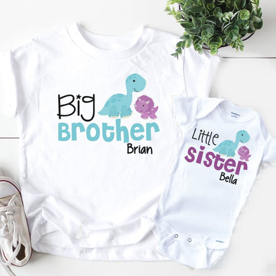 Big Brother Little Sister Shirts , Personalized Big Brother Little Sister Shirts , Big Brother Little Sister tshirts , Dinosaur tshirts - SweetTeez LLC