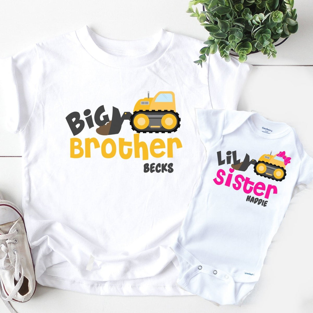 Big Brother Little Sister Shirts Personalized Construction Truck Tsh SweetTeez LLC