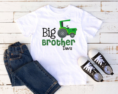 Big Brother Shirt Green Tractor Shirt Toddler Boy Personalized Kid's Shirt Pregnancy Announcement - SweetTeez LLC