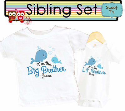 Big Brother Whale Shirt SET Little Brother Whale Sea Animals Sibling Personalized Big Sister Big Brother Shirts bodysuit SET - SweetTeez LLC