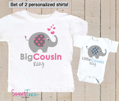 Big Cousin Little Cousin Shirts ,  Personalized Big Cousin Little Cousin Shirt Set , Elephant Shirts For Cousins , Cousin Shirts - SweetTeez LLC
