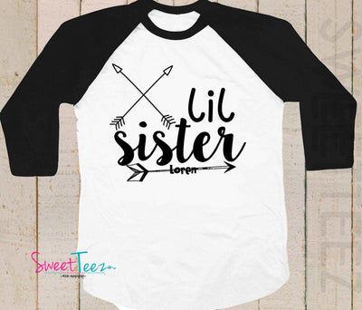 Big Sister arrow Shirt Lil Sister Personalized Shirt Raglan Girl Sibling Announcement - SweetTeez LLC