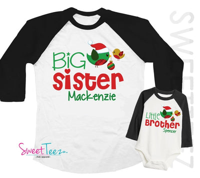 Big Sister Little Brother Shirts , Personalized Big Sister Little Brother Shirts , Christmas Shirts , Matching Christmas Shirts Siblings - SweetTeez LLC