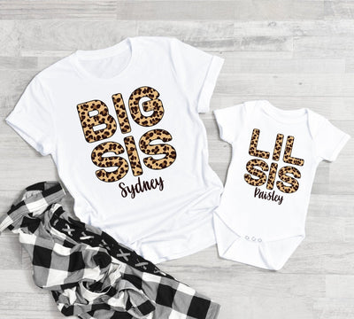 Big Sister Little Sister Shirts , Leopard Big Sister Little Sister Shirts , Sibling Shirt Set , Personalized Leopard Big Sister Shirts - SweetTeez LLC