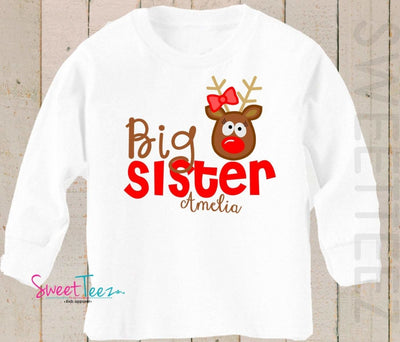 Big Sister shirt Reindeer Big Brother LONG SLEEVE Shirt Christmas Rudolph Personalized Due Date Shirt Sibling Announcement Shirt - SweetTeez LLC