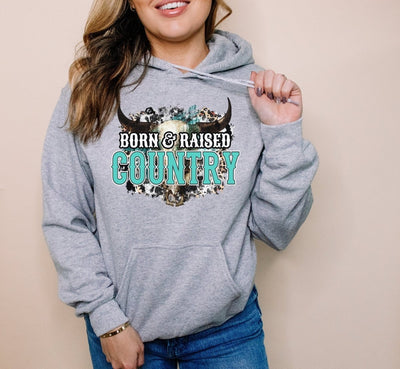 Born And Raised Country Hoodie, Trendy hoodie, Hoodies For Women, Womens Hooded Sweatshirt, Shirts For Women - SweetTeez LLC