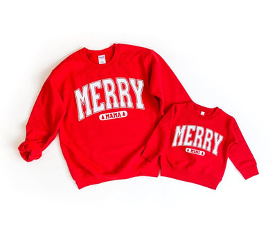 Christmas Sweatshirts, Merry Shirts, Red toddler pullover, Matching Shirts, toddler girl shirts, Merry Mama and Mini Shirts - SweetTeez LLC
