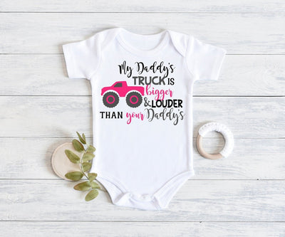 Daddy's Truck Baby Girl Onesie® , Gift For Fathers Day From Baby, Baby Shower Gift - SweetTeez LLC