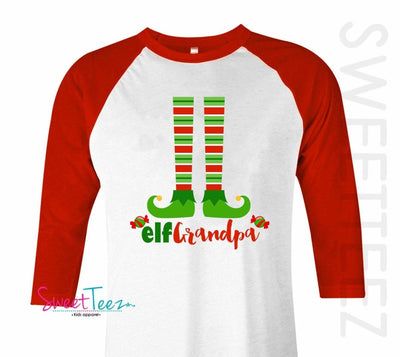 Elf Grandpa Shirt Red Raglan for Christmas Elf Mom Elf Dad Elf Uncle Elf Grandpa Elf Grandma Raglan Shirt Gift Christmas Tops - SweetTeez LLC