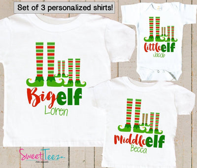 Elf Shirt SET of 3 - Big Elf Middle Elf Little Elf shirts - Elf sibling Shirts - Elf Shirts - Personalized Elf Shirts For Kids - Elf Shirts - SweetTeez LLC