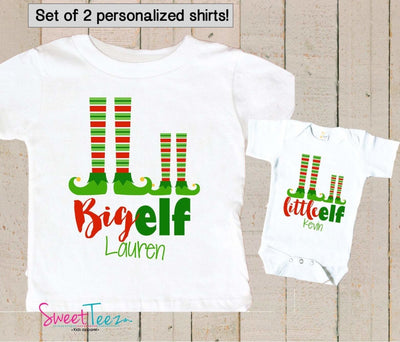 Elf Shirts - Elf Shirt Set - Personalized Elf Shirts - Big Elf Little Elf Shirts - Personalized Big Elf Little Elf Shirts - Christmas Shirts - SweetTeez LLC