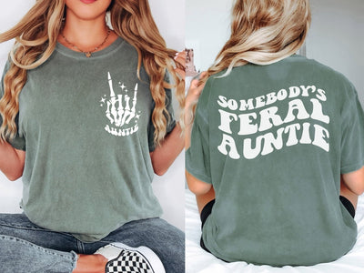 Feral Aunt Shirt, Trendy Women's Comfort Colors® Shirts, Moss tshirt, With Sayings, Gift For New Aunt Reveal - SweetTeez LLC