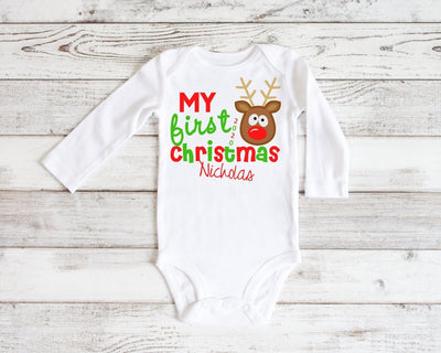 First Christmas outfit • first Christmas shirt • personalized christmas shirt • reindeer shirt • for boy or girl - SweetTeez LLC