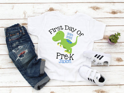 First day of Pre K Shirt Boy, with name and year, dinosaur tshirt, 1st day of school gift - SweetTeez LLC