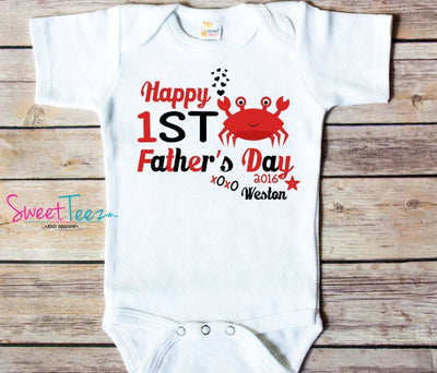 First Father's Day shirt Crab Shirt Baby Boy Bodysuit Personalized Name Year Star - SweetTeez LLC