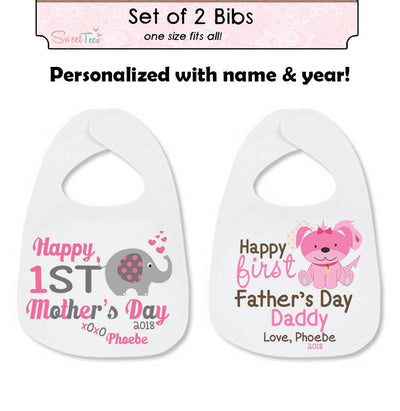 First Mother's Day Bib Set ,  First Father's Day Bib SET ,  Personalized Mother's Day Bibs , Personalized Baby Bibs , My First Mothers Day - SweetTeez LLC