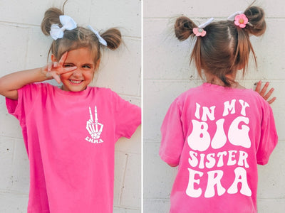 Girls Comfort Colors® T-Shirt - 'In My Big Sister Era' Back Print - Personalized with Name - SweetTeez LLC