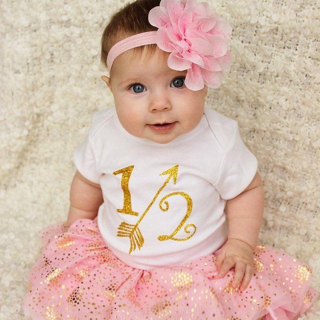 Half Birthday Shirt Gold Glitter Half Birthday Shirt Half Birthday Outfit For Girls 1 2 Birthday Shirt For Baby Girl