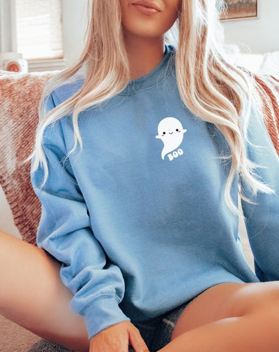 Halloween Sweatshirt, Boo Shirt, Halloween Shirts For Women, Blue Crewneck - SweetTeez LLC