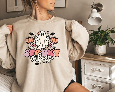 halloween sweatshirt, halloween sweater, halloween sweatshirt for women, spooky shirt, spooky vibes sweatshirt, halloween shirt - SweetTeez LLC
